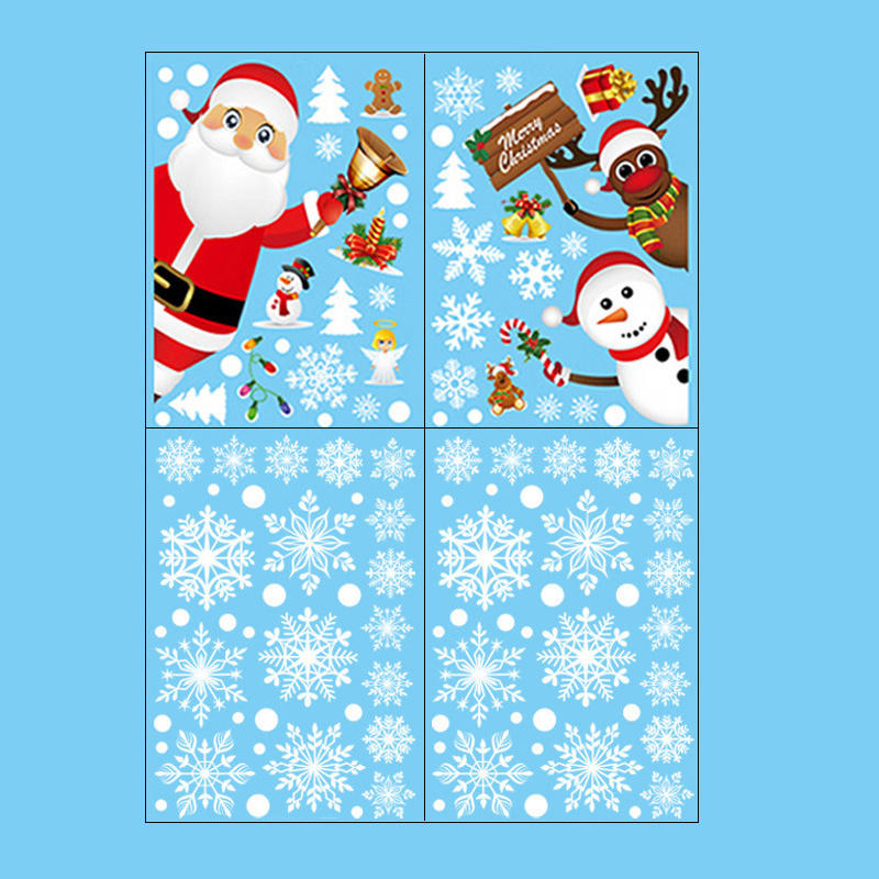 Christmas Decoratives Window Stickers Self-Adhesive Holiday Snowflake Santa Claus Glass Art Stickers
