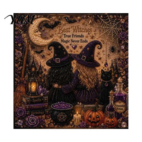 Seasonal Decorative Wall Hanging Halloween Ghost Pearl Painting Kit, 3D Art DIY Spooky Handmade Fall Craft Supplies Cute Cat Crow Kit for Adults, Home