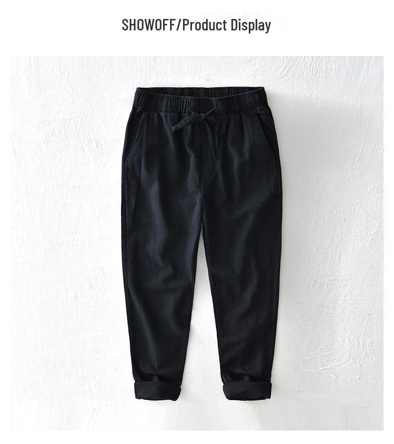 Men's L8223 Drawstring Elastic Waist Casual Cotton Linen Pants - Straight Leg, Loose Fit, Long Ramie.