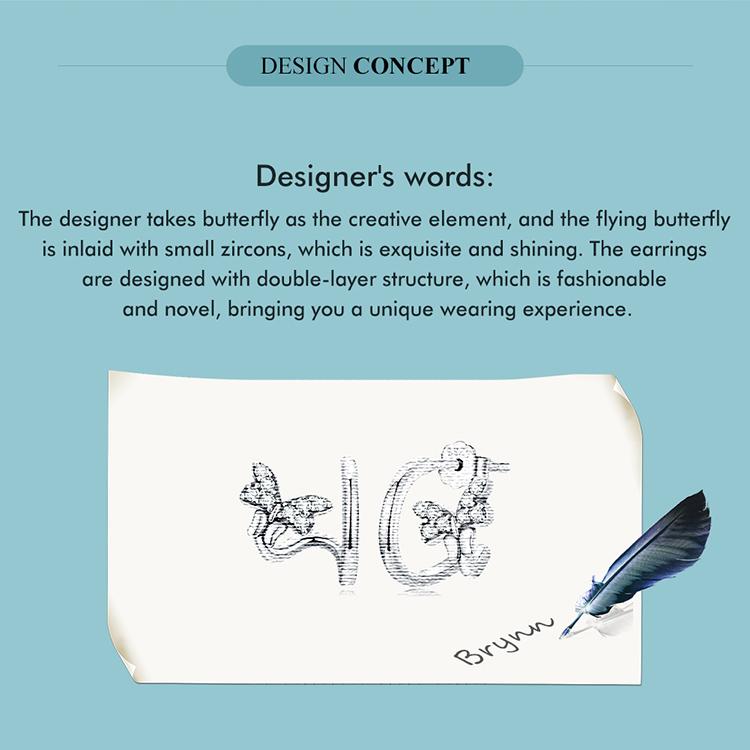 WOSTU 925 Sterling Silver Butterfly Stud Earrings for Women Fashion Geometric Stud Earrings Fine Jewelry Wedding Gift