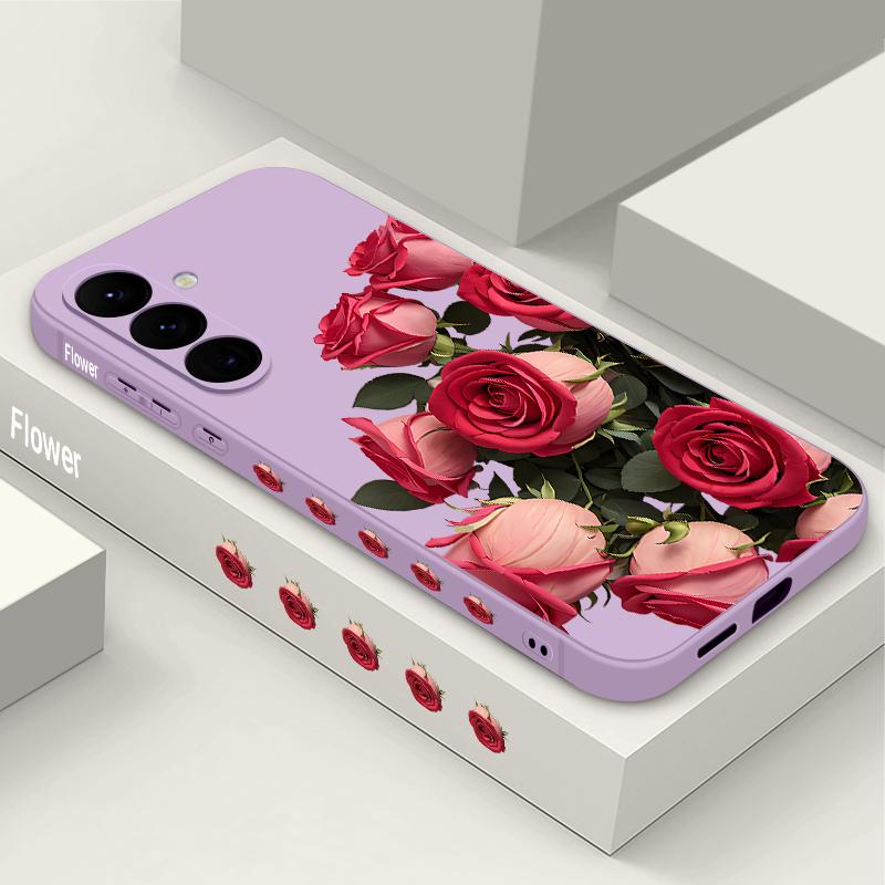 Мягкий чехол на шнурке для Samsung Galaxy S24 S25 Ultra S23 S22 Ultra S21 S20 FE A14 A34 A15 A35 A52 A53 A54 A55 5G A16 A36 A56 Чехол-накладка с розовыми цветами