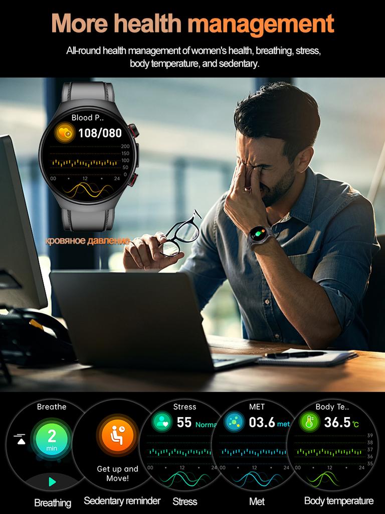 SACOSDING New ECG+PPG Smart Watch 1.43" AMOLED Display Men 100+ Sports Modes Watch Bluetooth Call Blood Pressure Health Monitor IP68 Waterproof