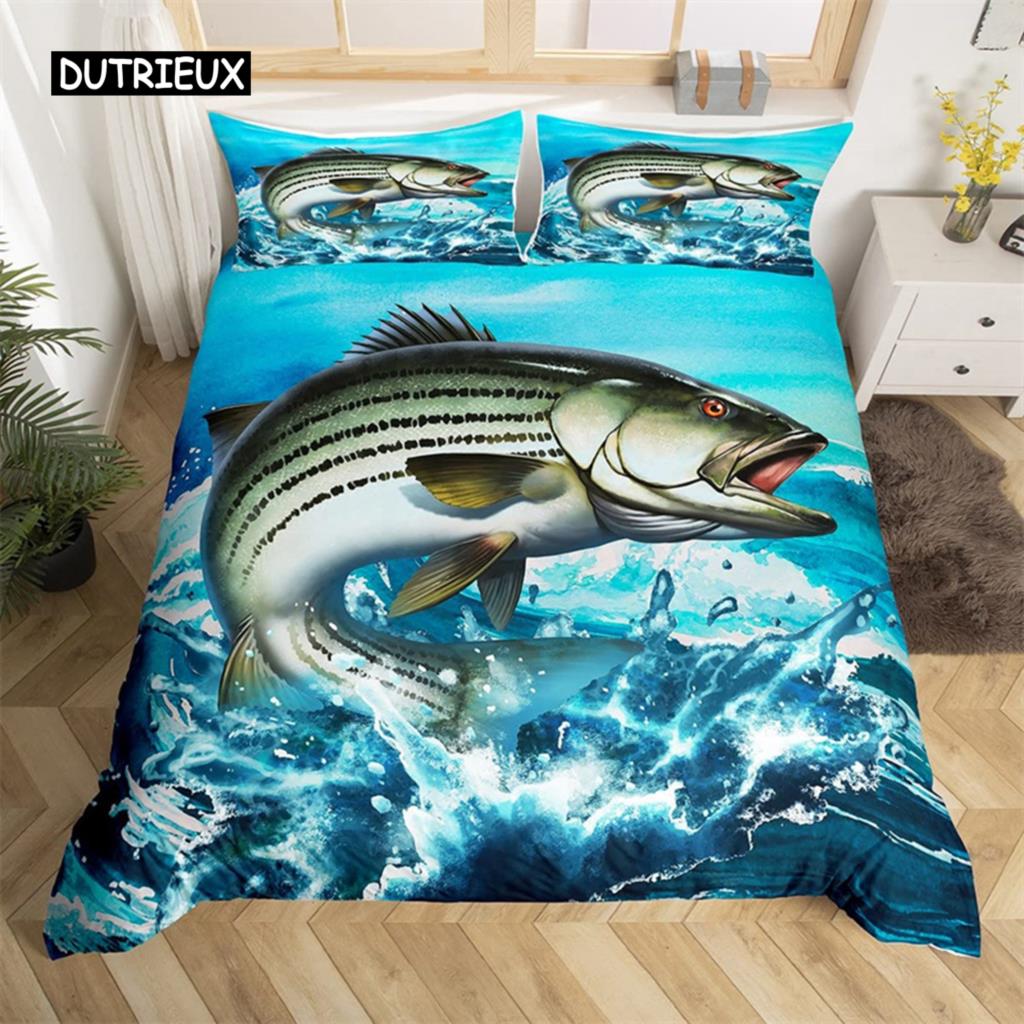 Пододеяльник с изображением рыбы-меч «Марлин» Kawaii Marine Life, комплект постельного белья из микрофибры, тема океана, большая рыба-щука, пододеяльник для односпальной кровати, двуспальная кровать