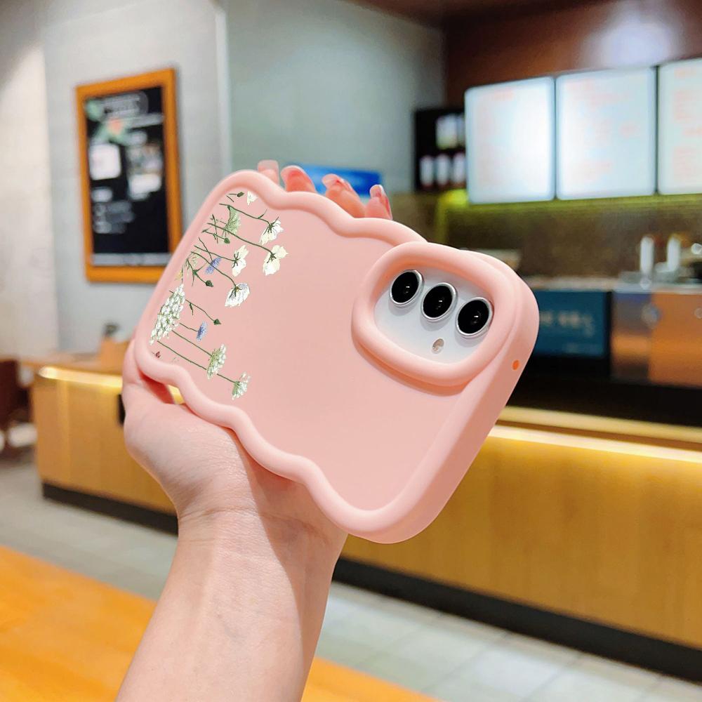 Чехлы для телефонов N93 Peony Macaron Wavy Edge для iPhone 16 Pro Max Samsung S24 Plus S23 Ultra A35 A55 A05s Xiaomi Redmi Note 13 Honor Противоударный чехол