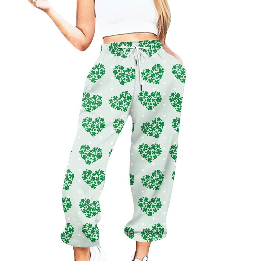 Women's Casual St. Patrick's Day Print Casual Drawstring Elasticated Waist Drawstring Pants