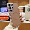 For Magsafe Magnetic Wireless Charging Luxury Solid Color Leather Bumper Phone Case For Samsung S25 Ultra S23 S22 S24 Ultra Plus