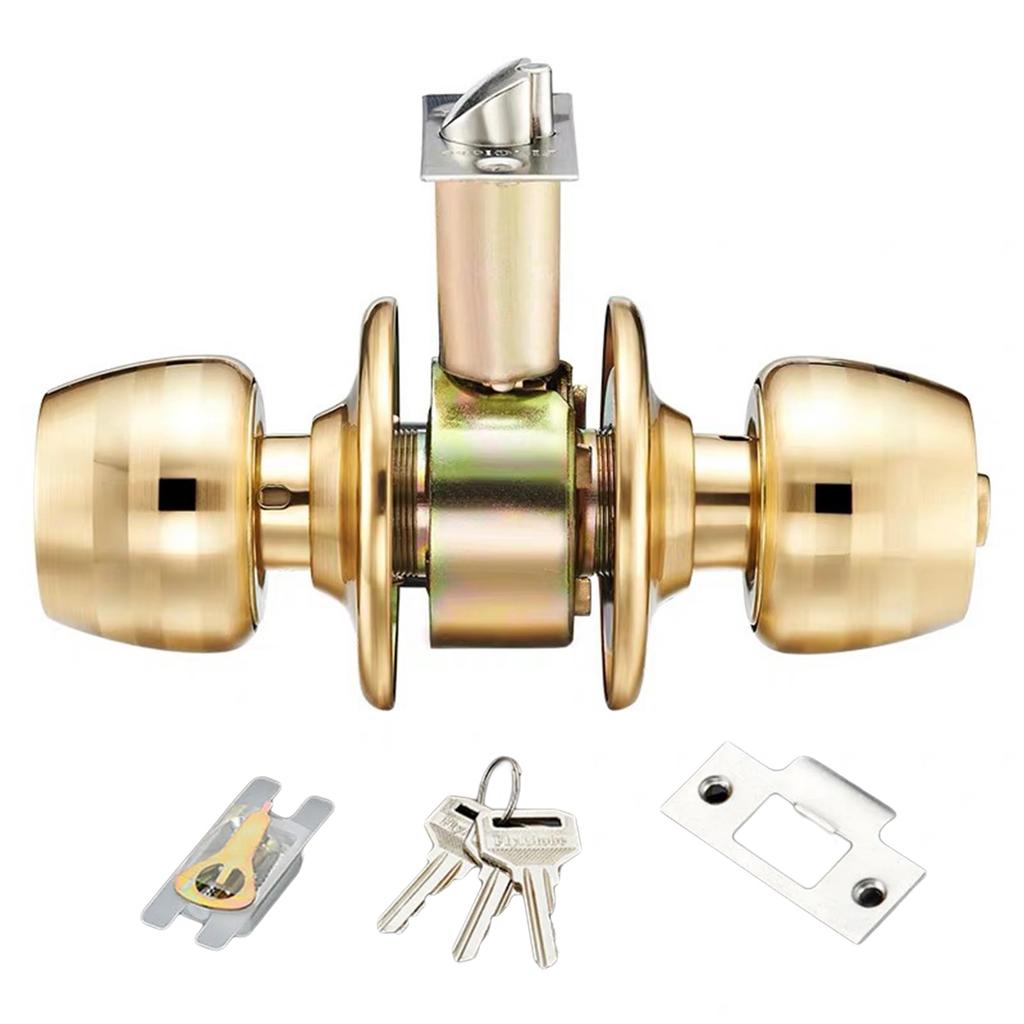 Polished Brass Keyed Entry Door Knob Front Entrance Door Lock 60mm for Front Entrance Adjustable Latch Reversible Use