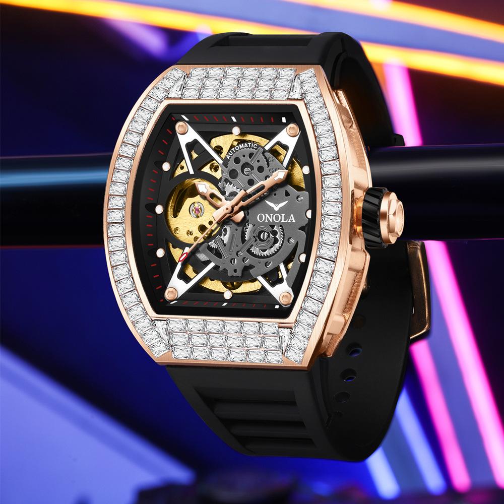 Fashion Square Diamond New Hollow полностью автоматические механические часы мужские силиконовый ремешок водонепроницаемые