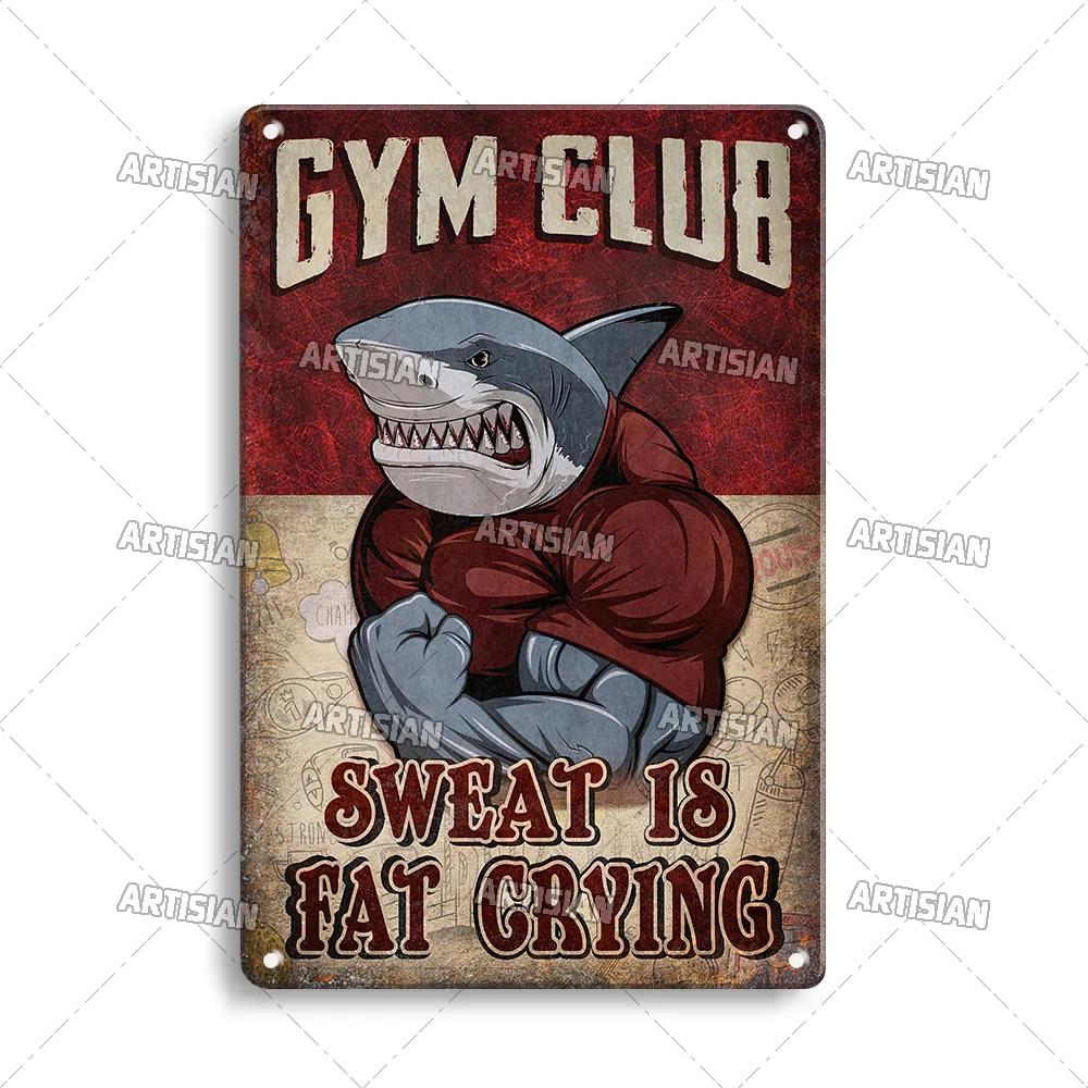 ARTISIAN Потертая Металлическая Жестяная Табличка Gym Club Винтажная Декоративная Тарелка Ржавый Спорт Металлический Постер Мужская Пещера Клуб Студия Настенный Декор