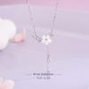 Korean Style S925 Silver Pink Zircon Shell Flower Necklace with Heart Tassel