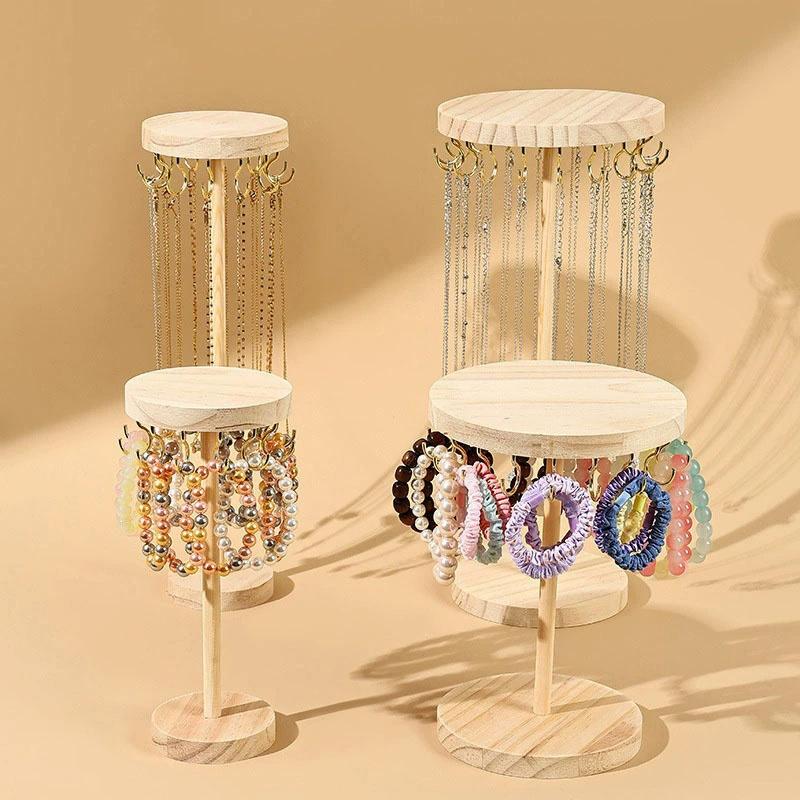 Necklace Holder Organizer Jewelry Tree Stand With 12/18 Metal Hooks Wooden Necklace Display Tower For Home Or Show Selling Use