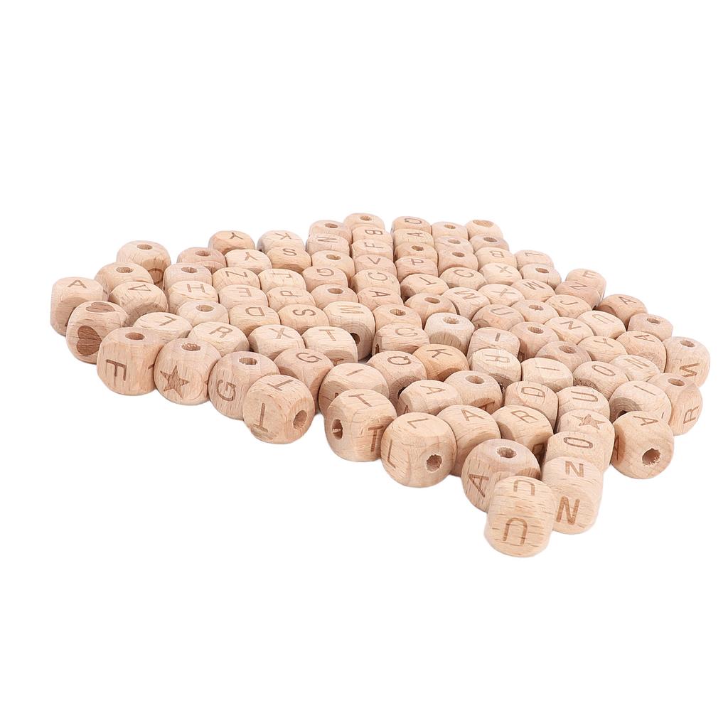 100PCS Alphabet Wooden Beads 12mm Side Length Cube 4.5mm Hole Diameter Wooden Letter Beads for Handcraft