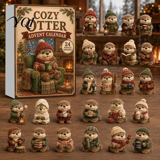 Creative Gift for Friends Otters Advent Calendars 2026, 24 Days 2D Flat Acrylic Ornaments Christmas Winter Holiday Collectibles Countdown Calendar,
