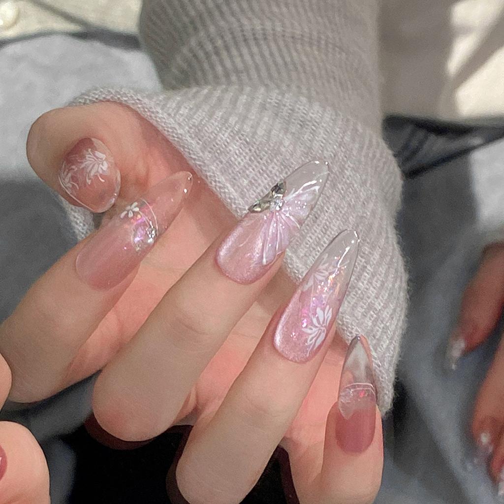 Женские накладные ногти среднего размера с рисунком телесного цвета на акриловых ногтях глянцевые накладные ногти с полным покрытием