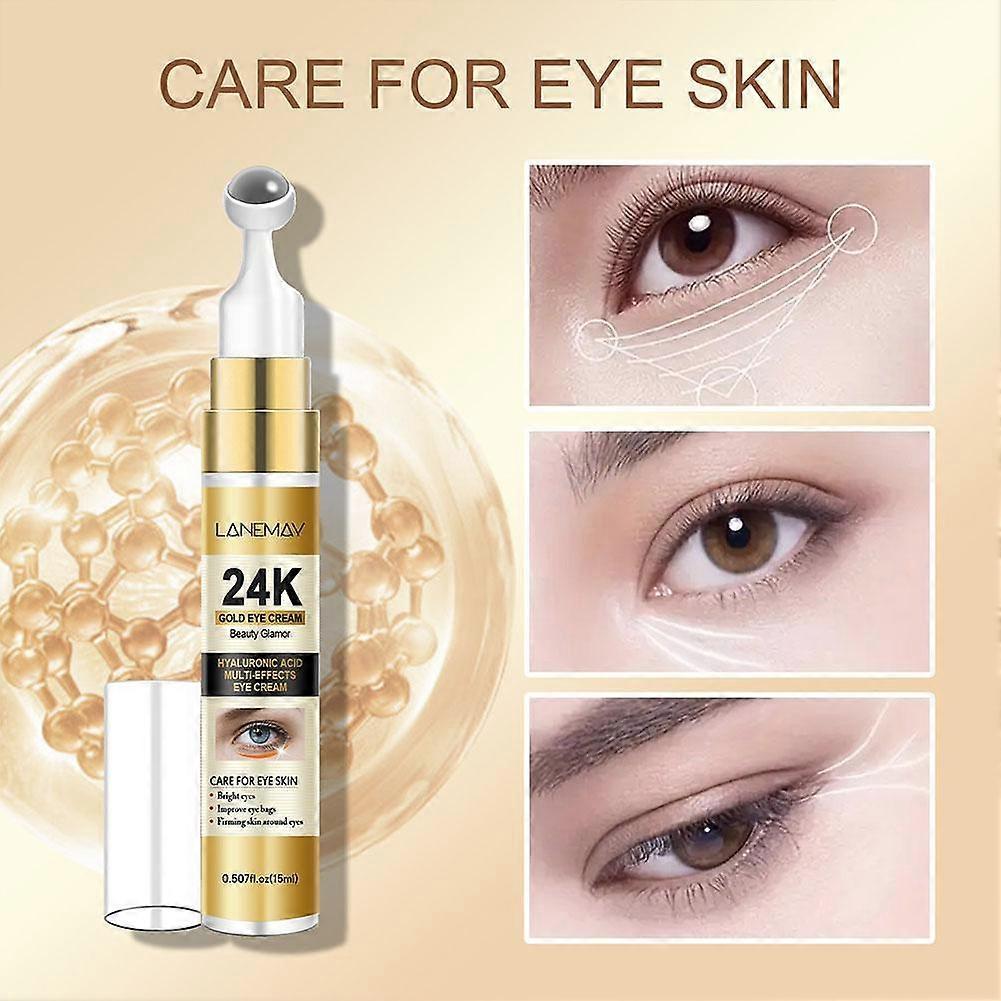 24K Gold Eye Cream with Rollerball - Hydrating Smooth Dark Circles Fine Lines less