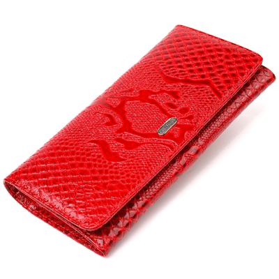 Яркий лакированный женский кошелек из натуральной фактурной кожи CANPELLINI Wallet 21610 Красный