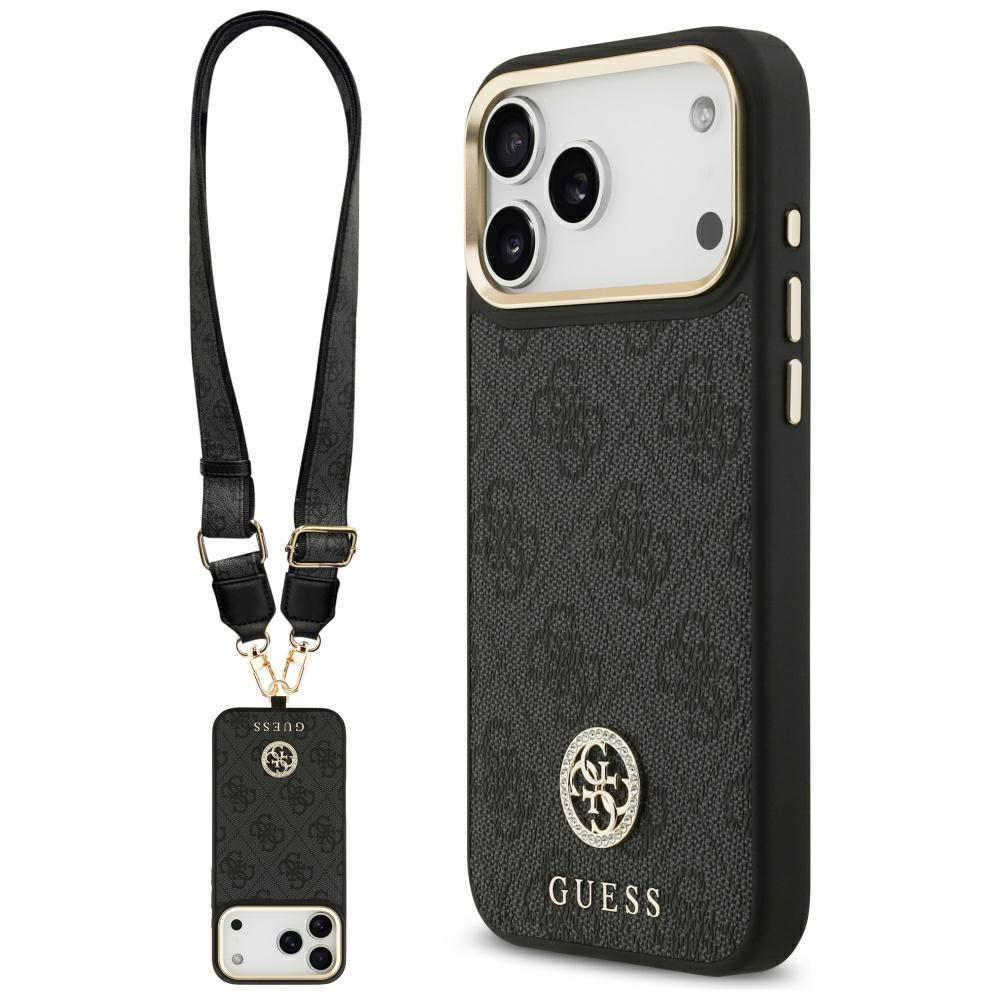 Guess 4G Strass Logo & Big StrapMetal Buttons MagSafe Case for iPhone 17 Pro Max black