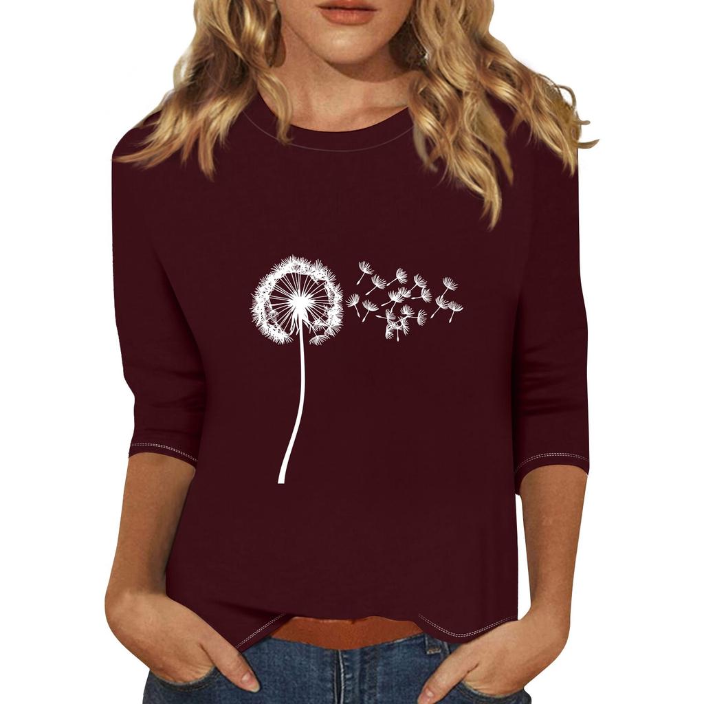 Women's Fashionable Casual Three Quarter Sleeve Printed Collar Pullover Top