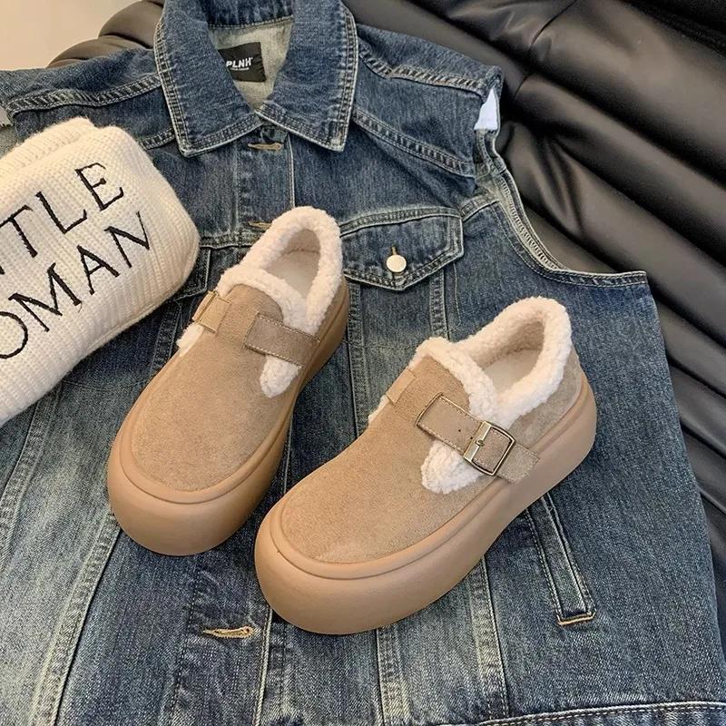 Мода 2025 Женские Зимние Повседневные Ботинки Новые Мокасины Мягкая Платформа Нескользящие Лоферы Модные Теплые Плюшевые Слипоны Женские Хлопковые Ботинки Boken
