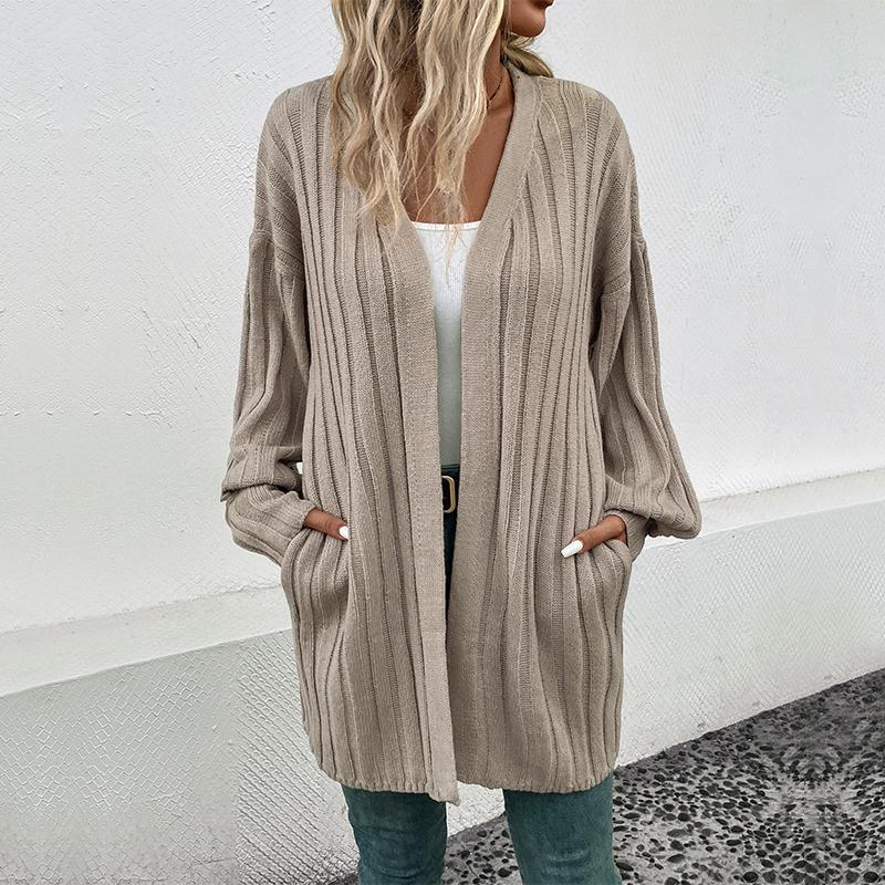 YYFS Женские модные повседневные осенне-зимние однотонные кардиганы с длинными рукавами и принтом