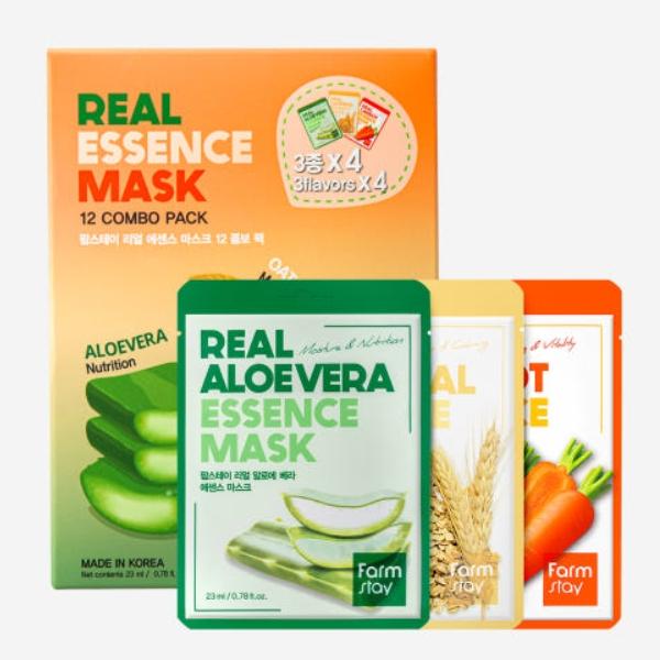 FARM STAY Набор масок Real Essence Mask Combo Pack Версия 2 (1КОРОБКА / 12 ЛИСТОВ) 23 мл / 0,78 жидких унций. за лист (3 варианта)