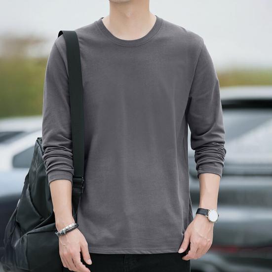 Men Tops Round Neck Long Sleeve Autumn Tops Solid Color