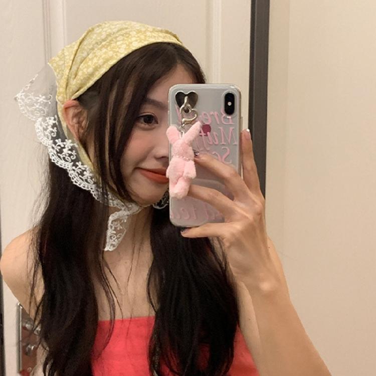 Floral Pattern Hairband with Sheer Lace Trim Camping Photography Girl Kerchief