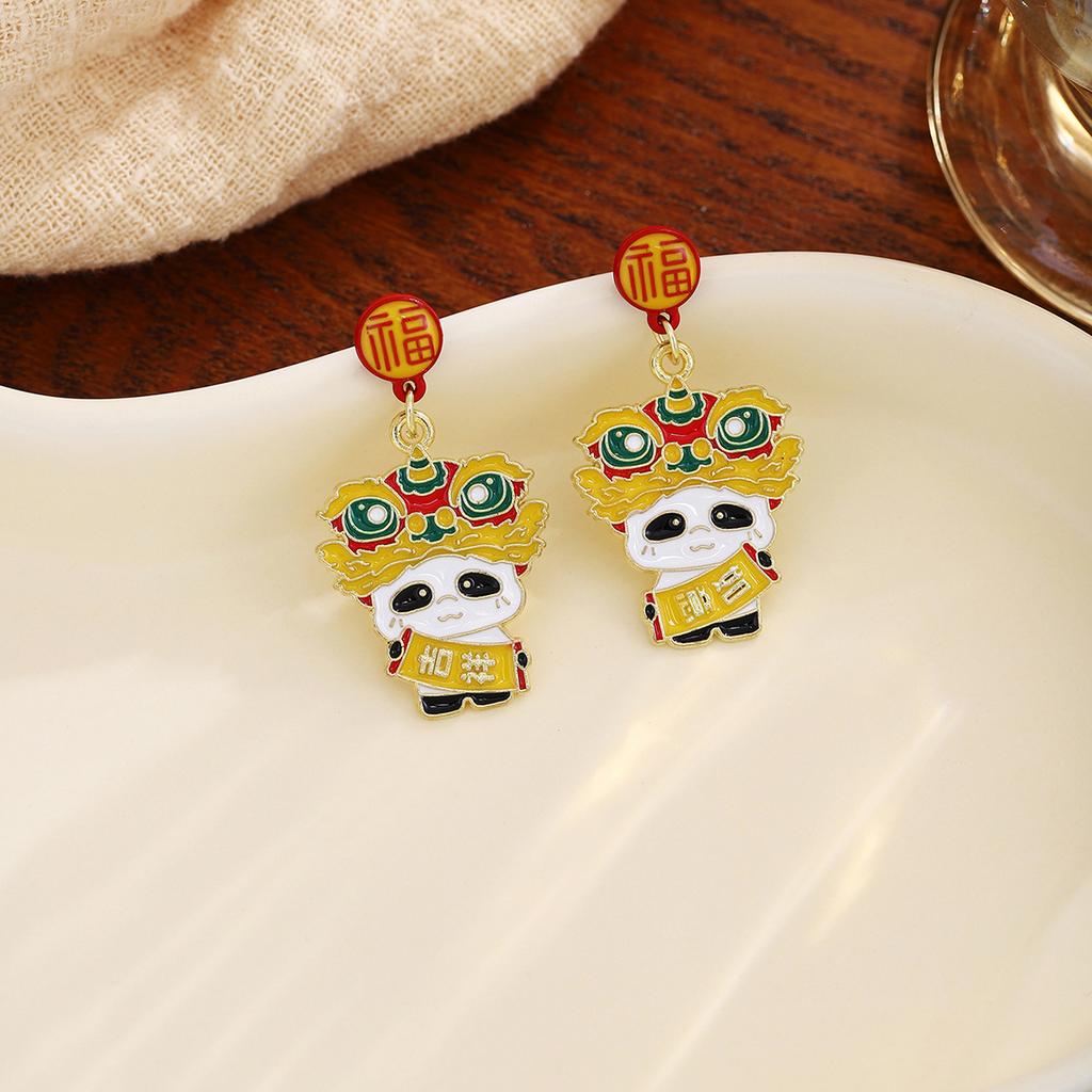 Новогодний Китайский Узел Фонарик Милые Серьги с Пандой, Китайский Стиль Gong Xi Fa Cai Счастливый Мешочек Жемчужные Серьги Женские