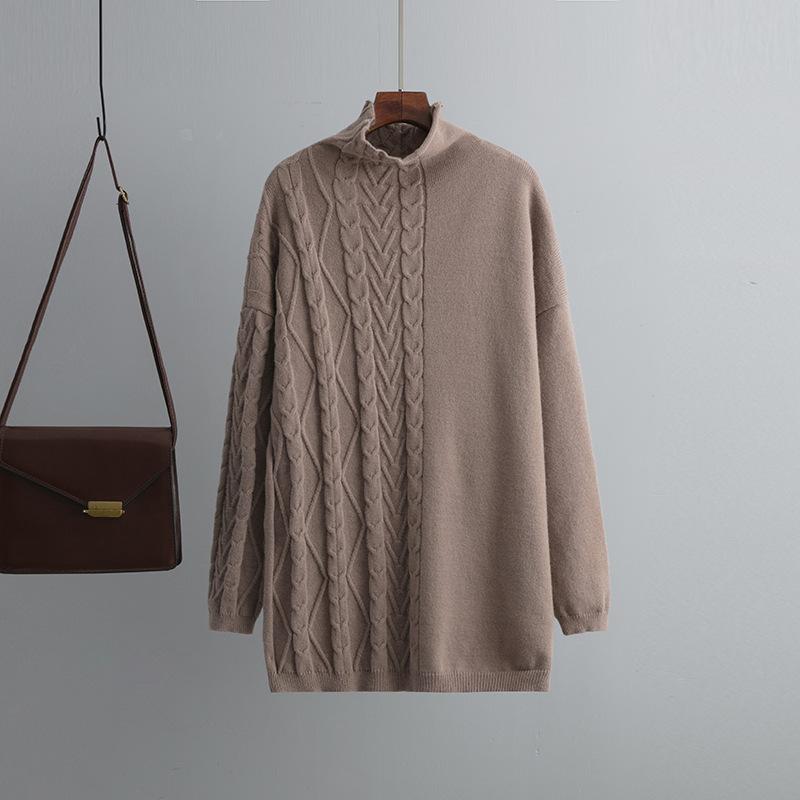 GMXIA Autumn and Winter Large-sized High-neck Set, Fashionable, Gentle and Laid-back Style Sweater Two-piece Set, Solid Color Knitted