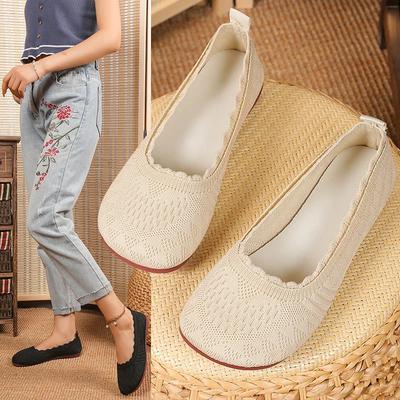 Модные женские балетки однотонные сетчатые дышащие кроссовки женские с мягкой подошвой вязаные балетки лоферы туфли повседневные слипоны лодочки для женщин