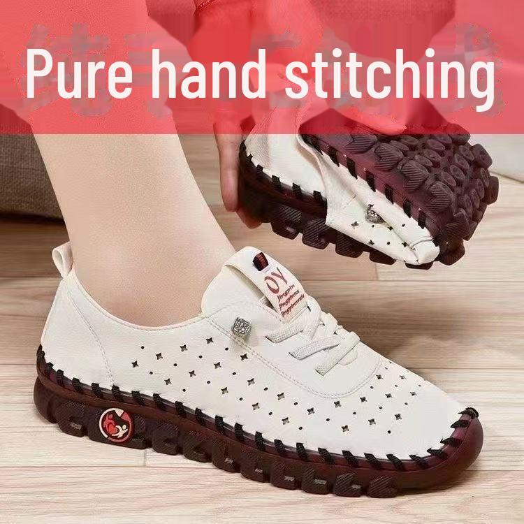 Женские белые летние туфли с мягкой дышащей подошвой - всесезонные, с полым дизайном