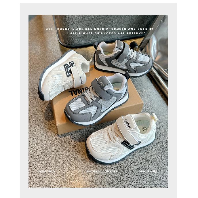 Spring and summer new children's breathable mesh shoes, boys' and girls' Velcro soft-soled sneakers, student running shoes, fashionable
