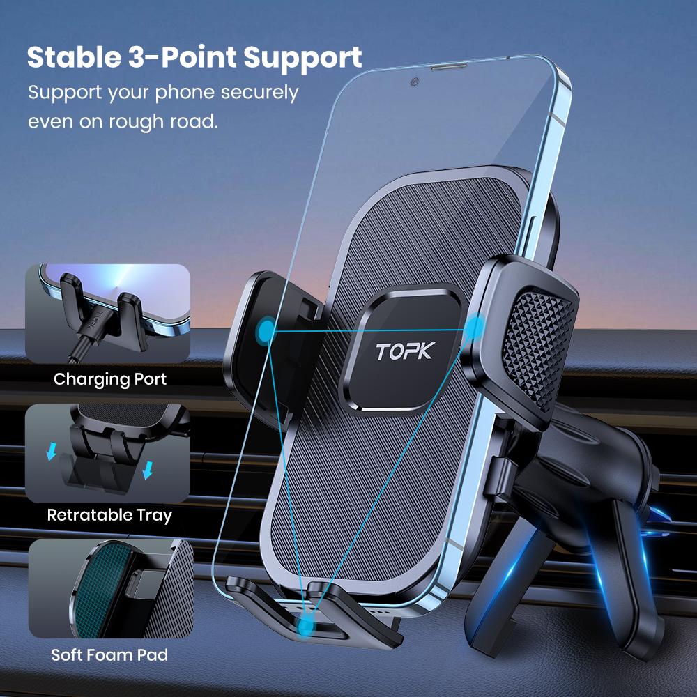 TOPK Phone Holders for Your Car Phone Holder Mount 360° Rotation for Easy Viewing Compatible with All Smartphones
