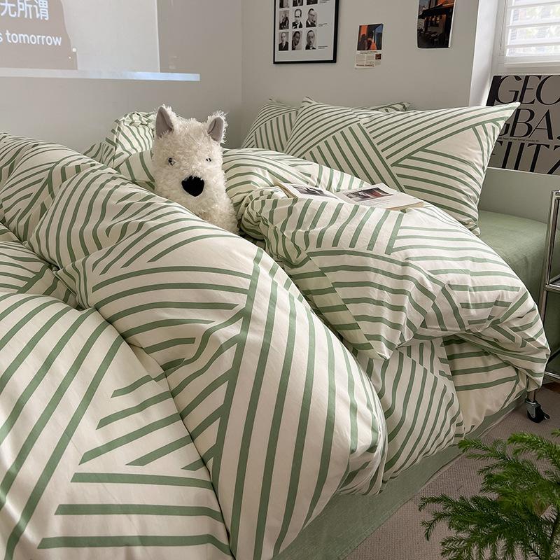 Простой хлопковый комплект из четырех предметов в скандинавском стиле, пододеяльник в весеннюю полоску, Наньтун, 40 ниток, полностью хлопковая простыня, пододеяльник, комплект из трех предметов