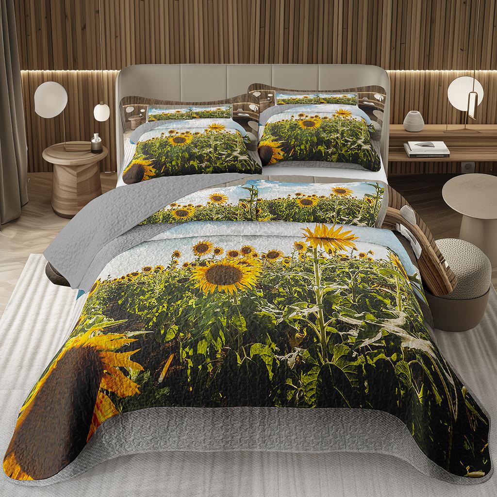 Подсолнух Покрывало Твин Квин Пасторальный Желтые Цветы Покрывало Сад Цветочный Ботанический Стеганый Постельный Набор Для Комнаты Мальчиков Девочек