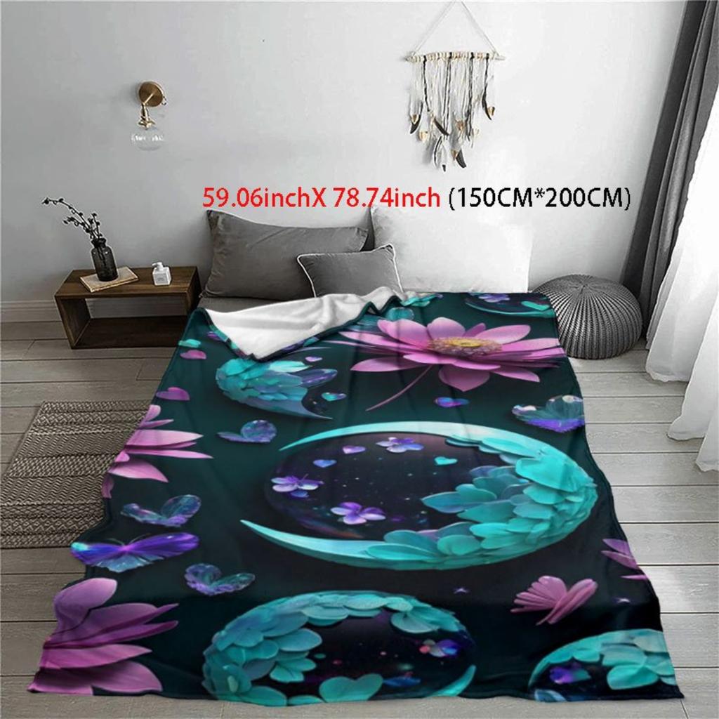 Lotus patterned flannel blanket - soft and warm, suitable for sofas, beds, chairs, camping, and as a festival gift for family