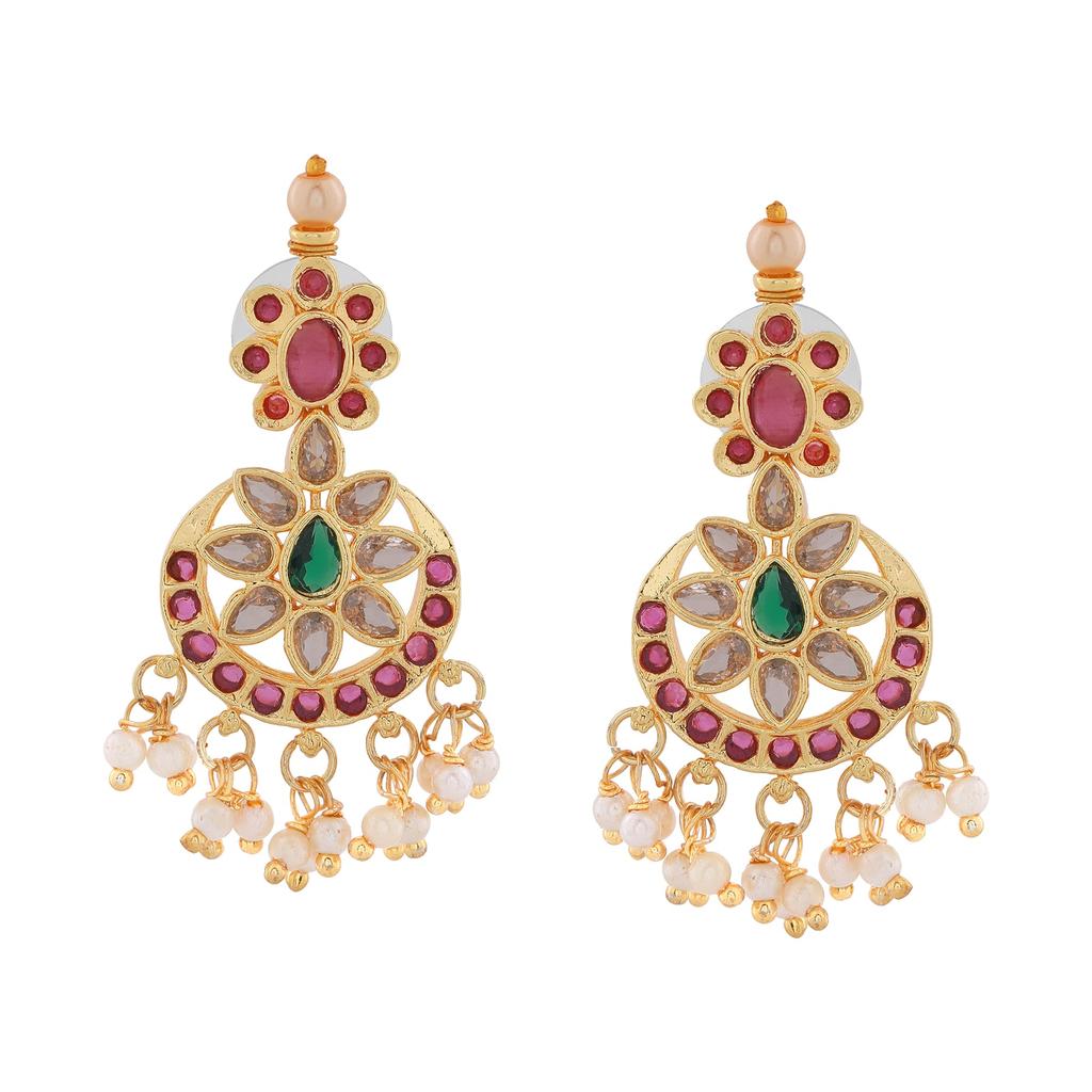 Charming Women's Estele Earrings with Gold Plated CZ and Pearls