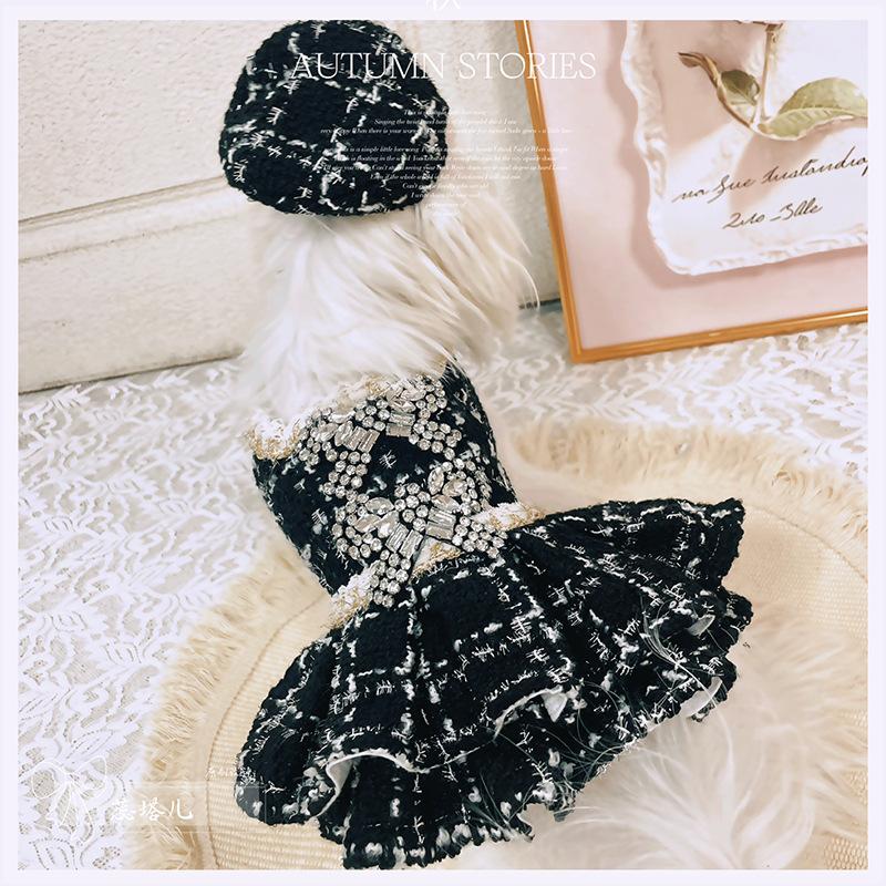 Autumn Winter Small Dog & Cat Woolen Dress - Thickened Warm Pet Bowknot Outfit for Yorkshire Terrier Puppy Small Pets