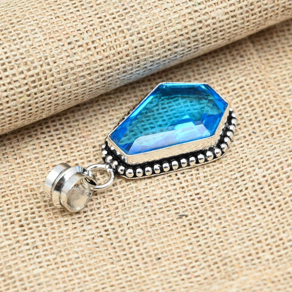 Blue Topaz 925 Sterling Silver Handmade Gemstone Jewelry Beauteous Pendant