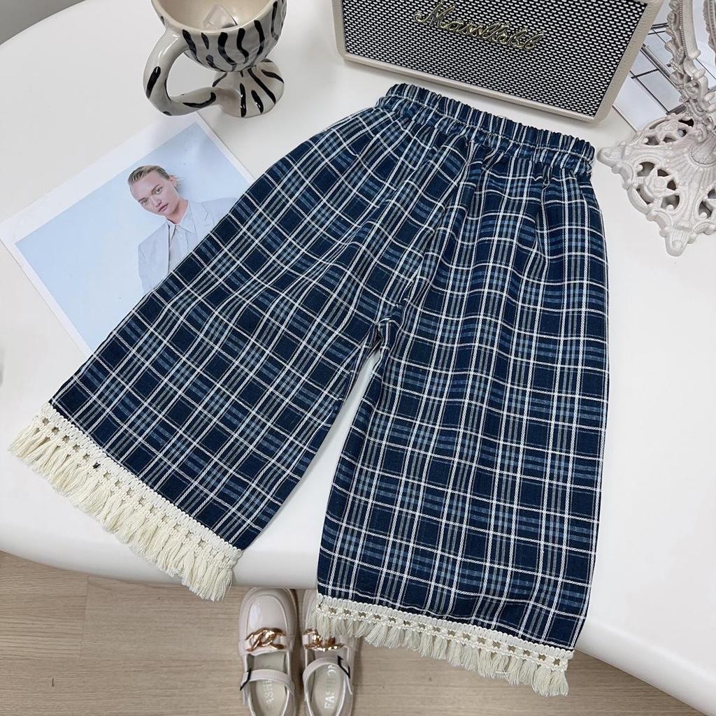 Девочковый клетчатый комплект: топ-майка без рукавов и брюки