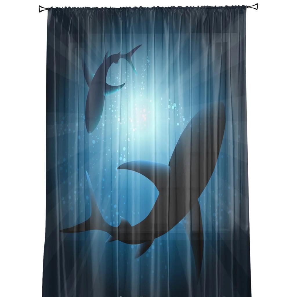 Shark Silhouette Curtain Window Tulle For Living Room Bedroom The Kitchen Window Treatment Decorations Curtains