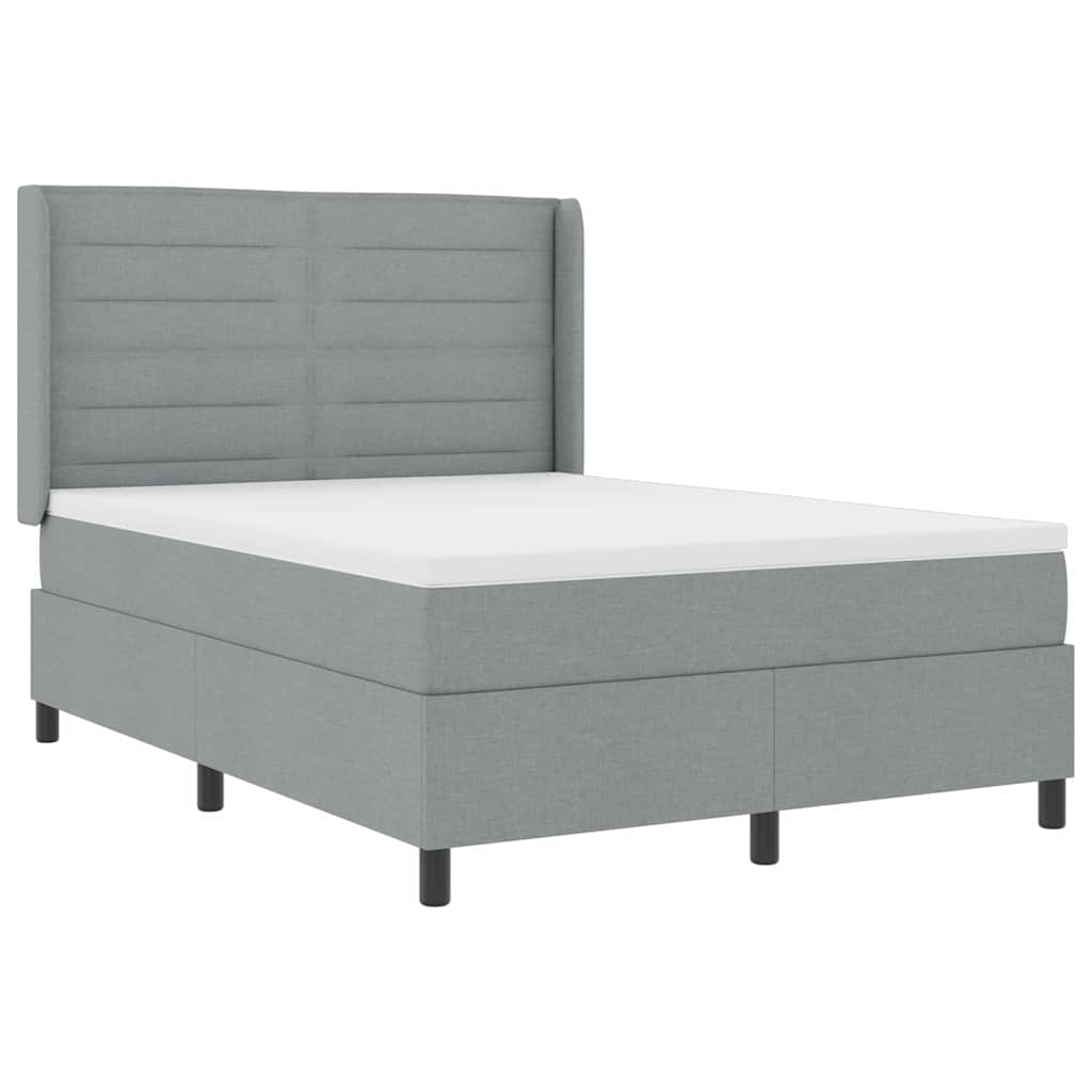 LED Box Spring Bed with Mattress Light Grey 140 x 200 cm Fabric