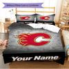 Name Custom Calgary Flames Logo Pattern Bedding Set Quilt Cover Pillowcase Home Decor Gift (1 * duvet cover + 2 * pillowcase, without core)