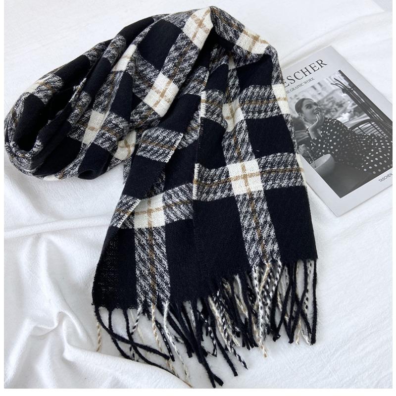 Women's Plaid Scarf - Windproof Warm Winter Scarf with Fringe Tassels Multi-Color Options for Casual & Formal Outfits