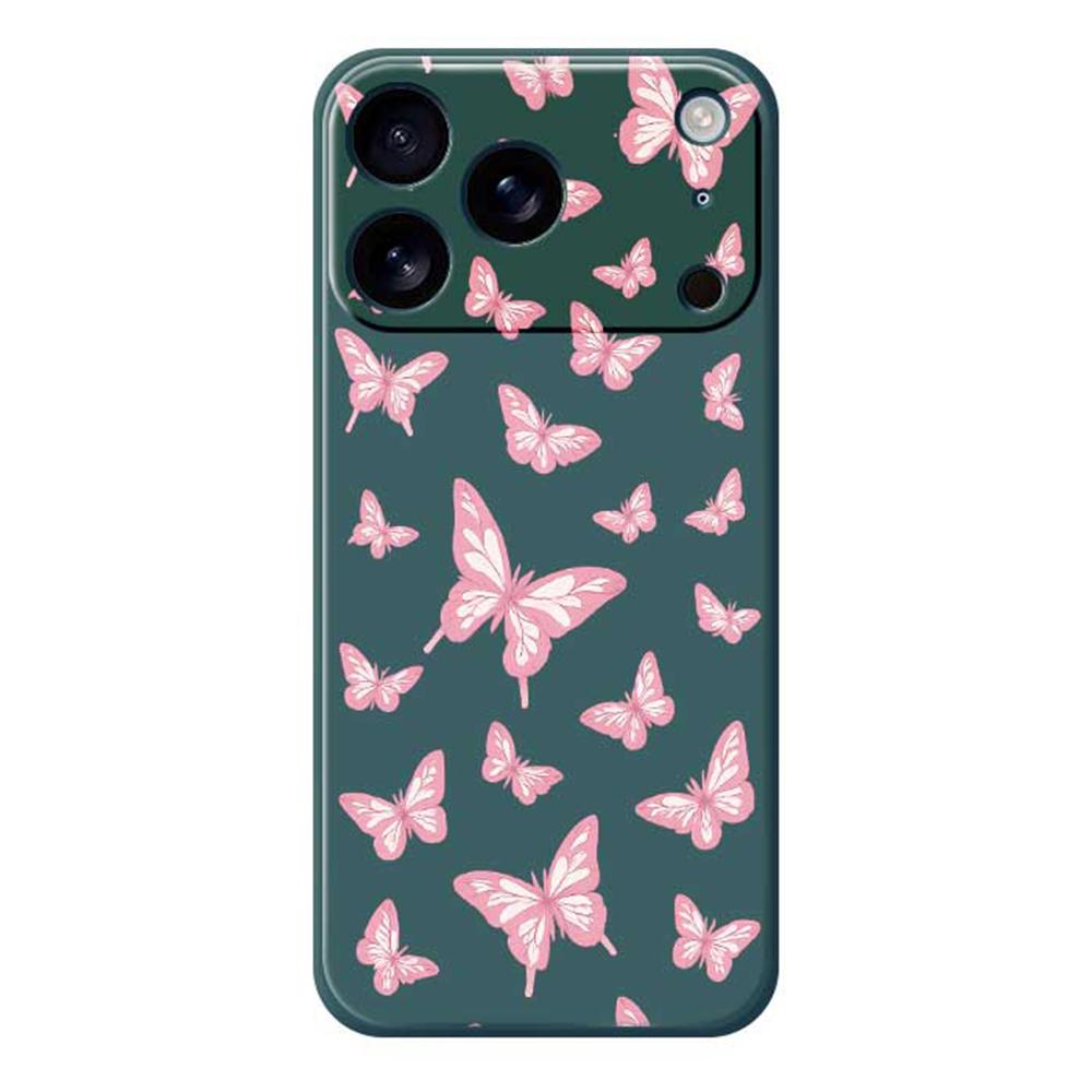 For iPhone 17 Pro Max Case Pink Butterflies Pattern Printing Straight Edge TPU Phone Back Cover