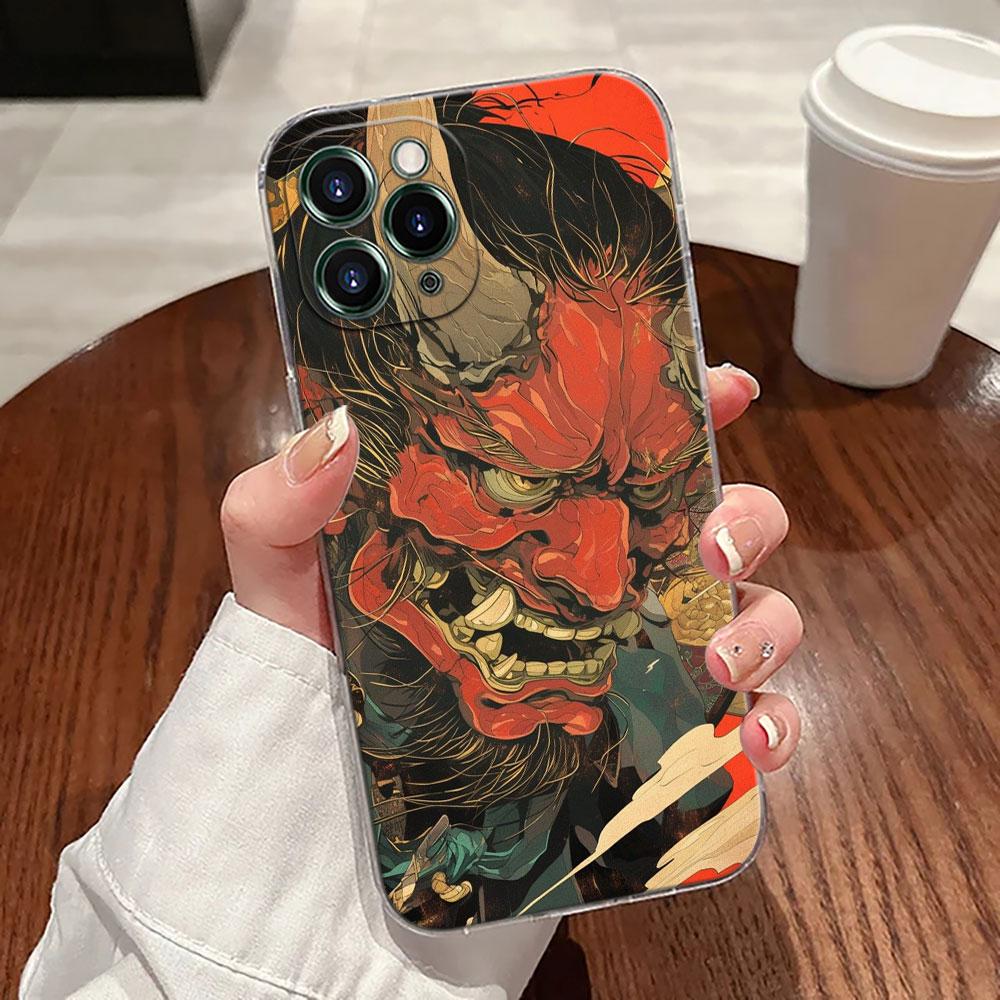 Чехол-тату для телефона Apple iPhone 17 16 15 14 13 12 11 Pro Max 16 Plus 16E 17Air 17Pro с изображением призрака самурая Ханья в стиле Укиё-э