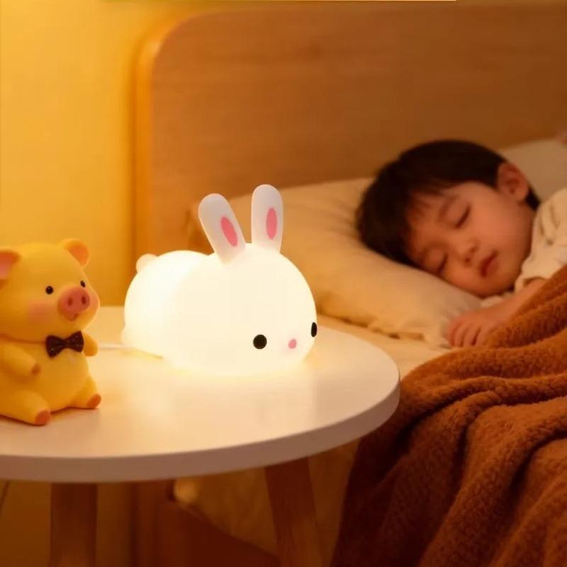 LED Rabbit Silicone Night Light Rechargeable Soft Light Kids Birthday Gift Sleep Companionship Night Light Bedroom Decoration