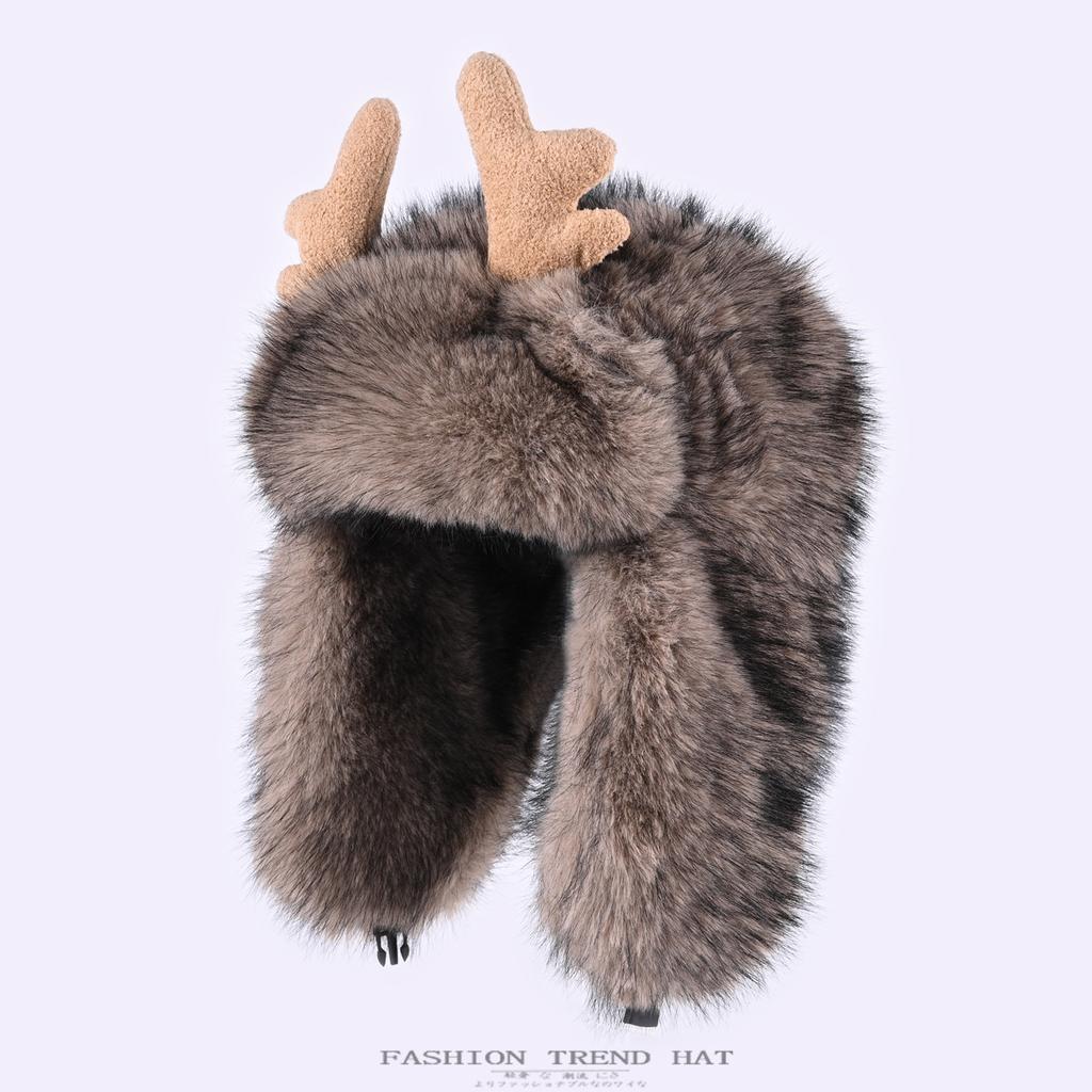 Плюшевая шапка с рогами женская зимняя утолщенная из искусственного меха норки теплая шапка для защиты ушей мужская велосипедная шапка от холода тренд