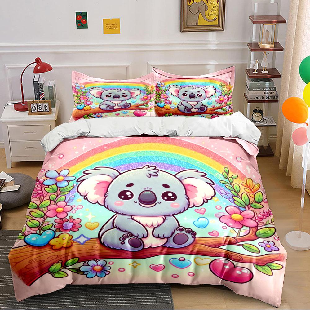 Cute Koala Rainbow Bedding Set Bedding Duvet Cover Set Duvet Cover Pillowcases (1 * Duvet Cover 2 * Pillowcases, without duvet insert)