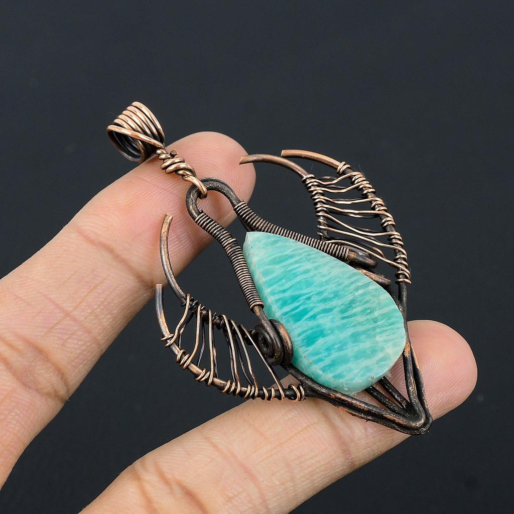 Amazonite Pendant, 999 Copper Wire Wrapped  Pendant Handmade Gemstone Jewelry, Gifts For Wife Brand New Pendant